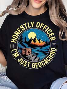 Honestly, Officer, I'm Just Geocaching. Outdoor Adventure T-Shirt For Geocaching Enthusiasts, Nature Lovers, Camping, And Hiking. Gift For Men, Women, And Children. - 黑色 - 查看 7
