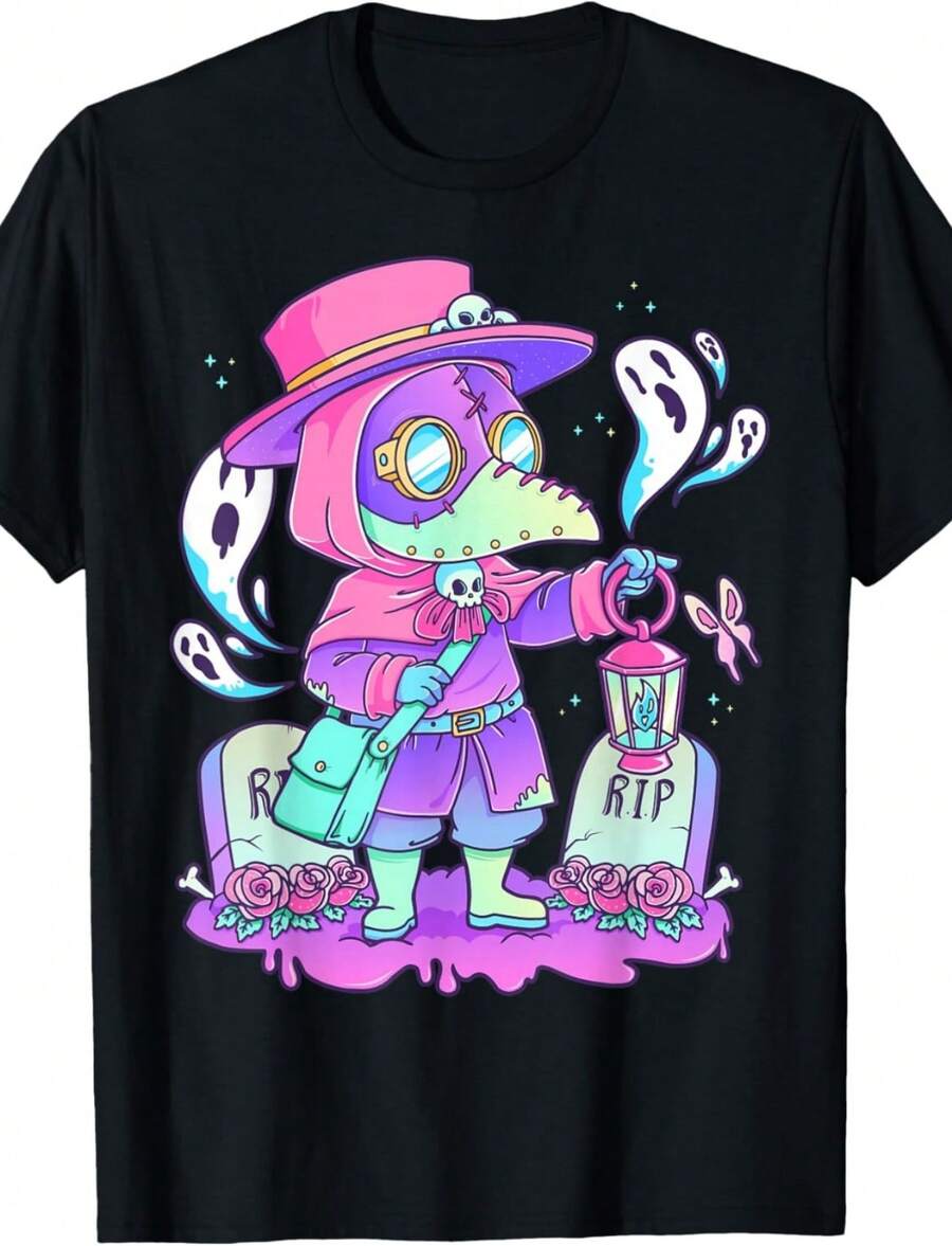 Pastel Goth Cute Creepy Plague Doctor Kawaii Menhera Wiccan T-Shirt Small - 黑色 - 查看 1