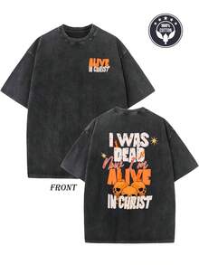 Men's Vintage Christian T-Shirt, Popular In 2026, 250g, 100% Cotton - Loose Fit, With The Phrase "I Was Dead, Now I Live" And "Live In Christ" Printed On The Back, Suitable For Church Use, Casual Street Style, Easter And Party Attire, Machine Washable Religious-Themed Clothing (Unisex) - Cross Design, Christ's Rebirth Message, Soft And Breathable Fabric, Suitable For All Seasons, Religious Clothing, High-Quality Printing, Durable Material, Gospel Preaching T-Shirt, Youth Group Clothing, Washed Cotton. - 黑色 - 查看 7