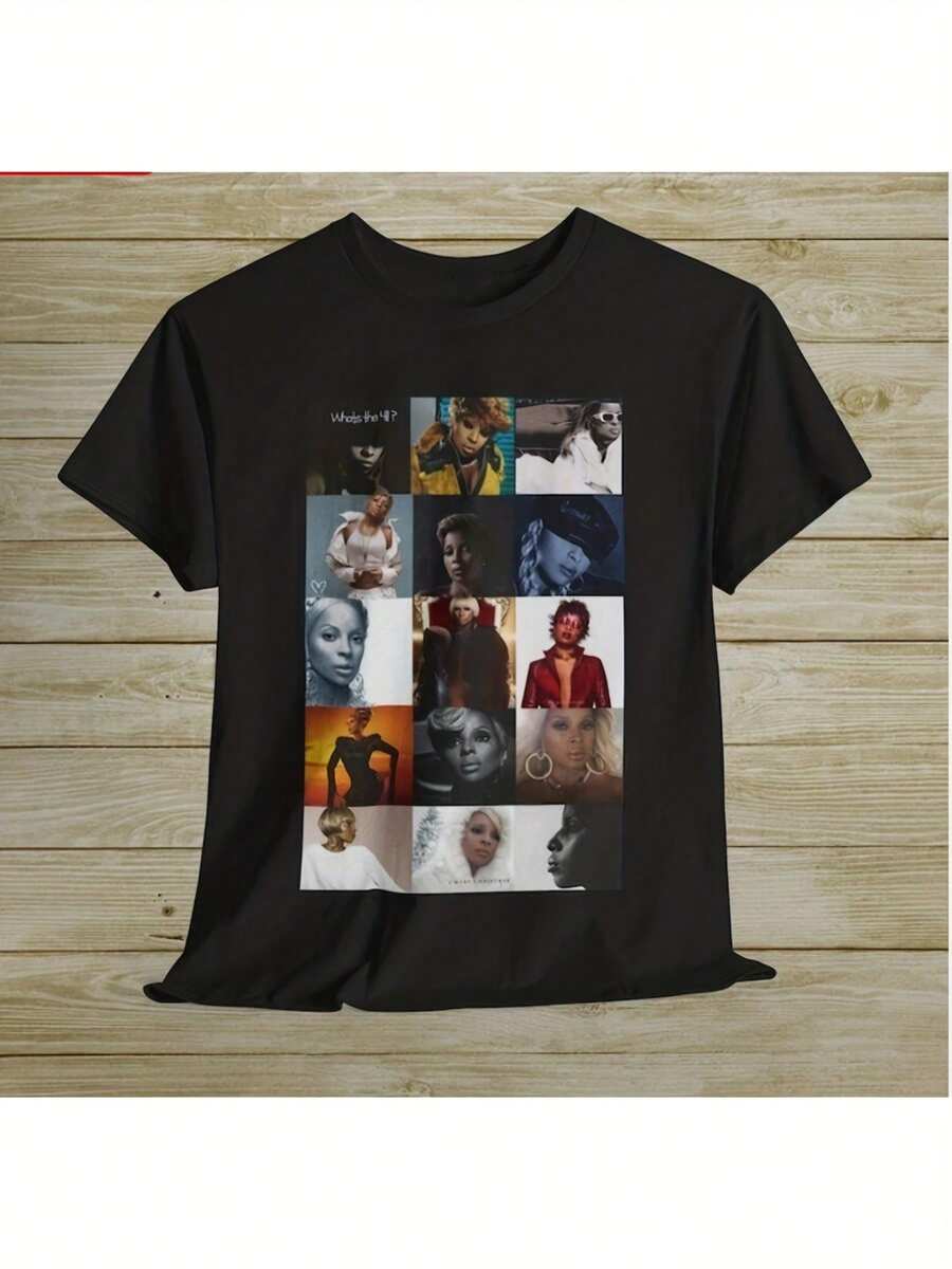 Camiseta de hombre de Mary J. Blige, versión negra, este artículo favorito de los fans es perfecto para uso casual y giras musicales.   Adecuado para fiestas y uso diario, perfecto para vacaciones y tiempo de juego, ideal para fiestas y vacaciones en familia, estilo urbano, moda moderna, atuendo de fiesta, ropa casual de verano. - Negro - Ver 1