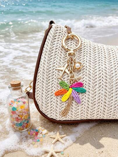 1pc Handmade Woven Coconut Tree Pendant,Bohemian Beaded Palm Tree Keychain,Rattan Palm Tree Beach Travel Keychain Decor, Airplane Shape Diy Accessory,Hawaii Beach Style Charm, Women Handbag Decoration, Luggage Ornament, Shoulder Bag Accessory, Multifunctional Boho Y2k Element, Holiday Gift, Room Decor,Beach Party Favor,For Men & Women,Suitable To Pair With Car Keys, Wallet, And Handbag,Summer Gift Idea.
