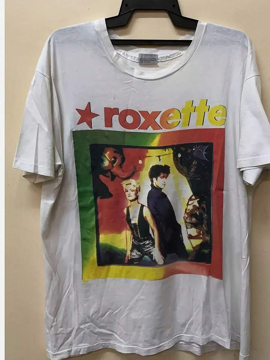 Vintage Roxette World 91-92 Concert T-Shirt From The 90s - Retro Printed Tee, Iconic Tour Design, Sizes S-3XL For Fans, Machine Washable - Casual Wear And Nostalgic Merchandise. Loose And Comfortable Fit. - Banc - View 1