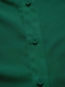 Camisa de mujer casual de manga larga a rayas con un solo abotonado - Verde Oscuro - Ver 5