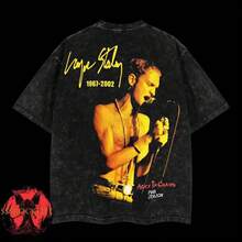 Camiseta, Para hombre, [$$$manlife] camiseta vintage lavada de layne staley de alice in chains – algodón grueso lavado al ácido, Estilo grunge clás... - Negro - Ver 3