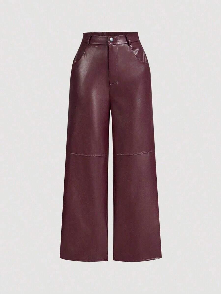MOD Pantalones rectos de piel de poliuretano negros para una cita - Burdeos - Ver 1