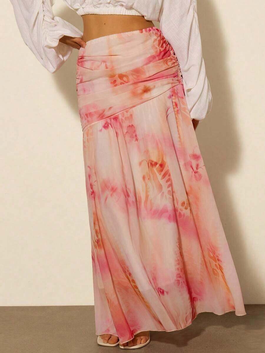 Falda larga estampada con estilo, perfecta para el verano.Presenta un estampado colorido y difuminado, ideal para las vacaciones de verano.El diseño plisado y la tela de gasa fluida la hacen adecuada para el uso diario, las vacaciones en la playa y los viajes románticos.Una falda de verano imprescindible para las mujeres. - Multicolor - Ver 1