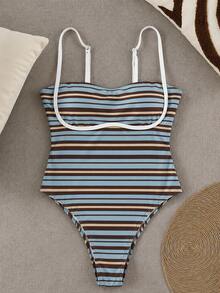Nuevo mono de baño sexy a rayas sin mangas, elegante y cómodo para la playa, vacaciones, fiestas, primavera/verano - Multicolor - Ver 4