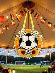 1pc/Football Wreath Color Printed Wooden Plaque, Soccer Logo Hanging Ornament, Fan Home Wall Decoration - Multicolor - View 6