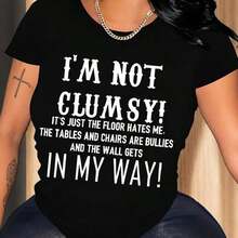 Camiseta Vintage de Talla Grande con Estampado Gráfico "No Soy Tonto" - Top Casual de Manga Corta y Cuello Redondo para Mujer, Mezcla de Algodón Suave, Lavable a Máquina, Moda - Negro - Ver 7