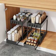1 Black & White Under-Sink Storage Rack, Multi-Functional Bathroom Organizer, Double-Layer Large-Capacity Pull-Out Drawer Organizer, Suitable For Under Kitchen And Bathroom Sinks - Black - View 6