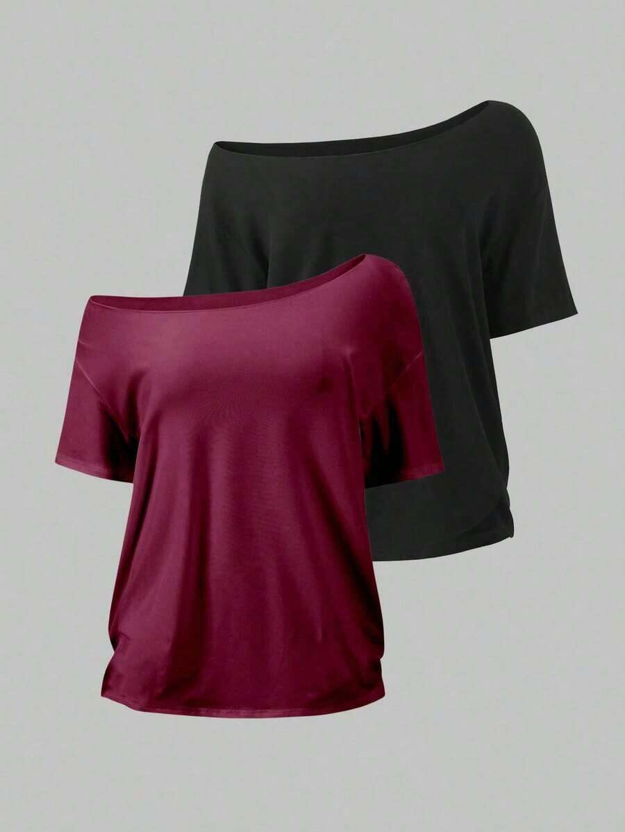 Camiseta blanca holgada con cuello asimétrico para mujer - Multicolor - Ver 1