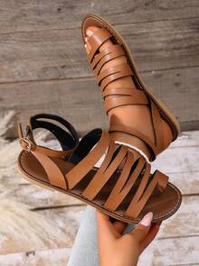 Women's Fashion Versatile Soft Bottom Non-Slip Flat Sandals, New Summer Toe-Ring Buckle Design Roman Shoes, Open Toe Breathable Lightweight Casual Slippers - Brown - View 4