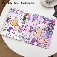 1 pieza Funda protectora de cristal acrílico con soporte, con diseños lindos de conejo y otros patrones, compatible con modelos populares de tabletas Honor/Apple y otros, plegable anti-doblado, esquinas reforzadas de silicona, función de encendido/apagado automático, ranura para lápiz, soporte plegable de varios ángulos - Protección diaria perfecta, regalo ideal - Multicolor - Ver 1