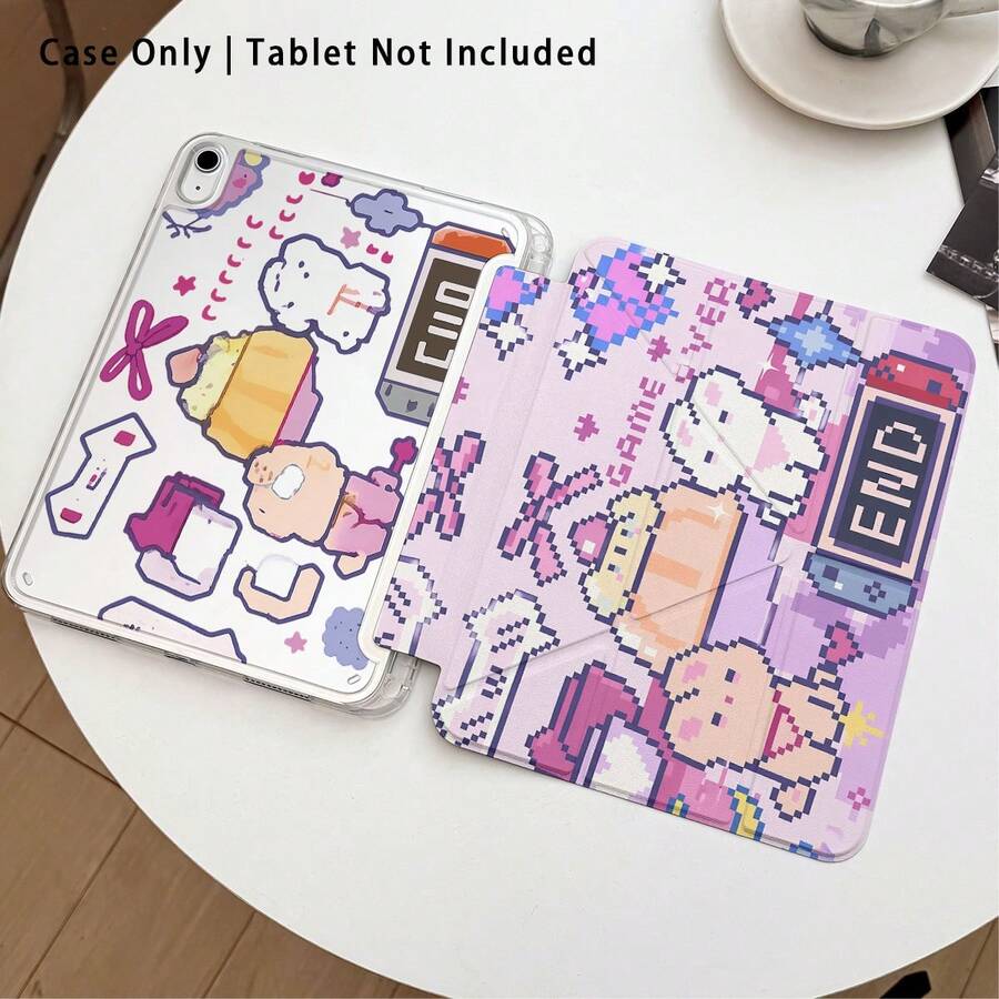 1 pieza Funda protectora de cristal acrílico con soporte, con diseños lindos de conejo y otros patrones, compatible con modelos populares de tabletas Honor/Apple y otros, plegable anti-doblado, esquinas reforzadas de silicona, función de encendido/apagado automático, ranura para lápiz, soporte plegable de varios ángulos - Protección diaria perfecta, regalo ideal - Multicolor - Ver 1