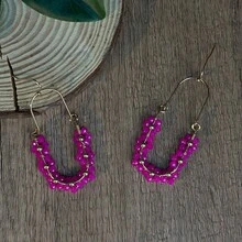 AHAYA Handmade Colorful Beaded Vintage Earrings, Jewelry Accessories Suitable For Daily, Holiday, Party And Fashion Wear - Hot Pink - View 4