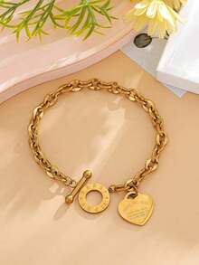 1pc Women's Stainless Steel Classic Heart Engraved Toggle Clasp Titanium Steel Chain Bracelet Valentines,Mom,Mother,Mother's Day,Gift - Nhiều màu - Xem 7
