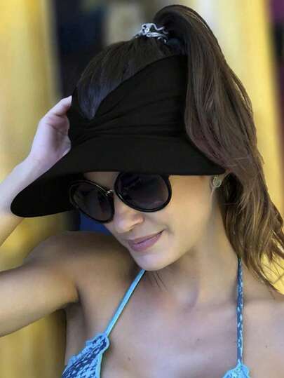 Women's UPF 50+ Wide Brim Sun Visor Hat UV Protection Foldable Breathable Summer Beach Cap Lightweight Ponytail Visor For Travel Golf Tennis Pool Outdoor Activities