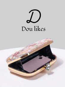 Dou Likes 刺繡亮片花卉晚宴包，包身捕捉浪漫自然景觀，精選柔粉色底色，適合婚禮造型、畢業舞會、晚宴/宴會，完美搭配女款畢業舞會禮服、畢業舞會配件、亮片洋裝、閃亮洋裝、優雅女裝 - 粉色 - 查看 5