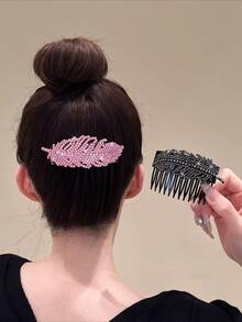 1pc Leaf Geometric Pattern Hair Accessory, Built-In Comb Women's Bangs Hair Clip Hairpin Headpiece - Multicolor - View 2