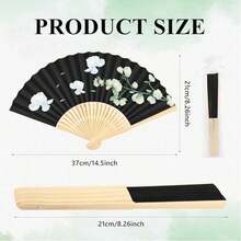 扇子 紙製手扇 竹製摺疊扇 手持扇 紙摺扇 紙扇 用於婚禮派對與家居裝飾(黑色)(黑色扇子 + 歐根紗袋) - 彩色 - 查看 2