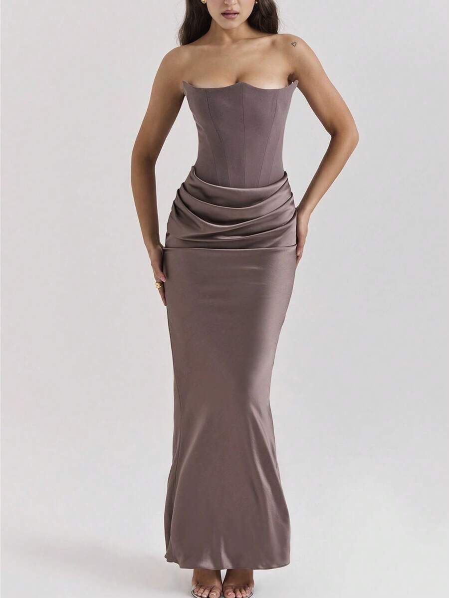 Nueva Llegada Vestido de Gala Strapless Espalda Descubierta Ajustado Sensual - Gris - Ver 1