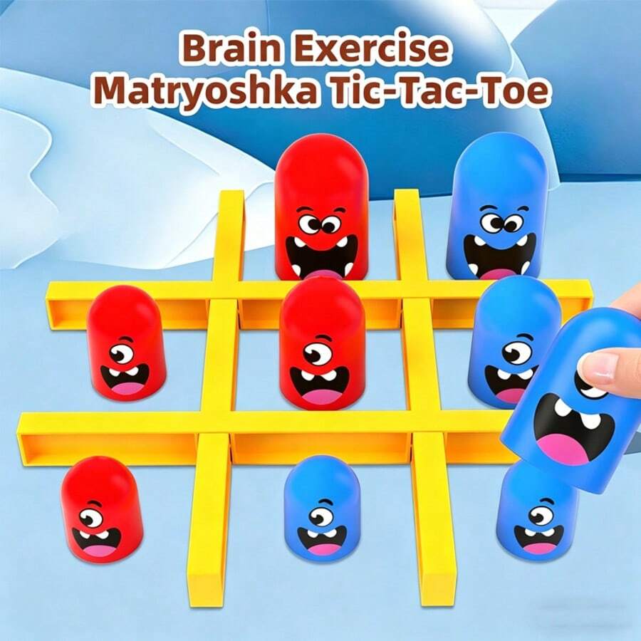 1pc Classic Red & Blue Matryoshka Tic Tac Toe Children's Educational Toy, 3+ Years Interactive Matryoshka Tic Tac Toe Set, Fun Big & Small Eating Game, Develop Thinking Two-Player Tabletop Game