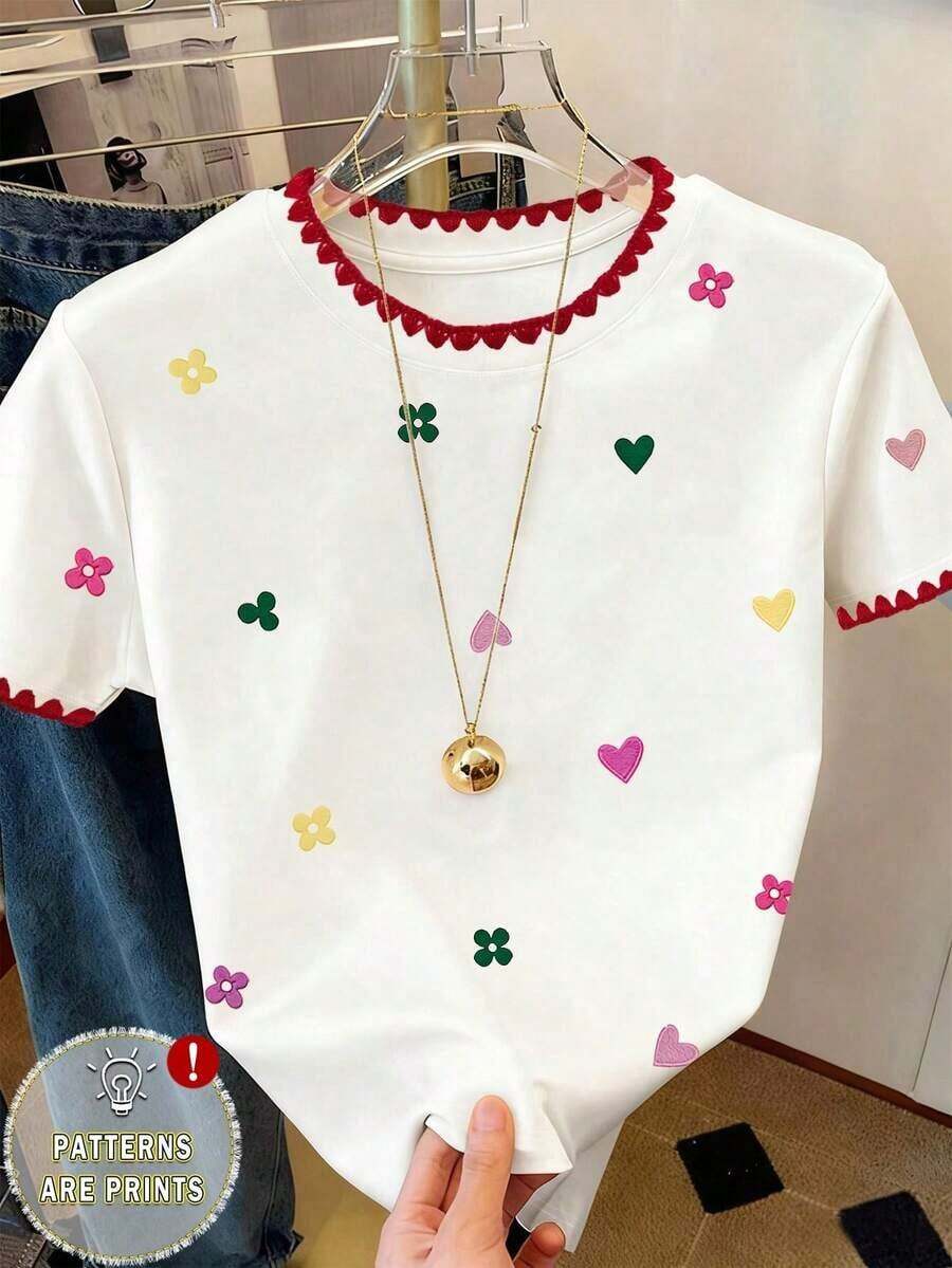 Camiseta casual de mujer con cuello redondo y estampado de lunares - Multicolor 3 - Ver 1
