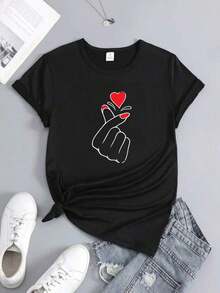 Camiseta Holgada con Estampado Gráfico Ideal para Atuendos Cotidianos y Celebraciones Navideñas Blusas Bonito 100% Cotton - Negro - Ver 3