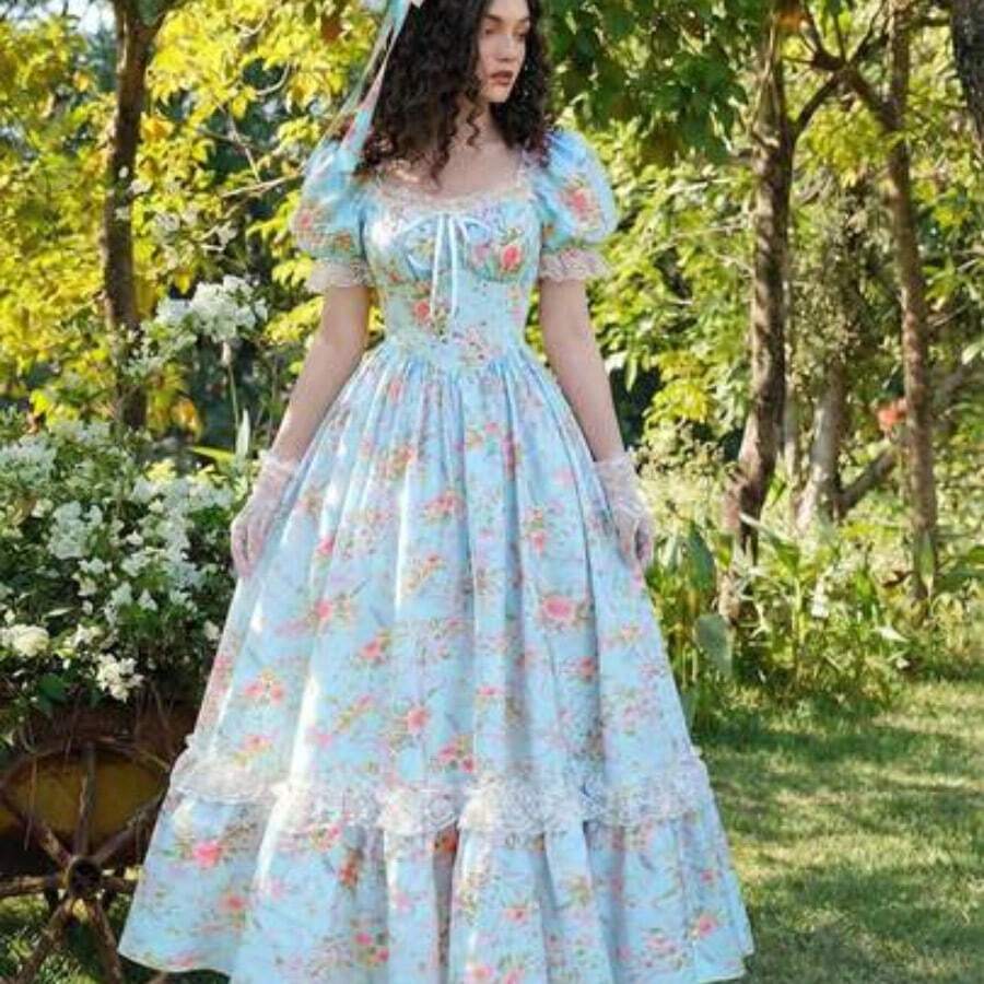 MOD Plus Size White Maxi Lace Ruffled Victorian Vintage Dress, Party Dress, Prom Dress, Exquisite Craftsmanship,Graduation Dress,Birthday Dresses For Women - Azul - Ver 1