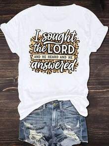 Camiseta Casual para Mujer, "Busqué al Señor, Él Escuchó y Respondió", Camiseta Estampada de Cuello Redondo, Ajuste Holgado y Cómodo para Uso Diario, Adecuada para Todas las Temporadas, Lavable a Máquina, Ropa de Mujer para el Día de San Valentín, Atuendo para Citas, Navidad, Camiseta Sexy Retro de Algodón Sólido en Blanco y Negro, Estilo Casual Vintage para Uso Diario, Camiseta de Manga Corta / Tee de Manga Corta, 100% Algodón. - Blanco - Ver 1