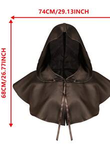 1PC Medieval Brown Hooded Capelet, Short Hooded Cloak For Gothic Witch Cosplay For LARP And Halloween Cosplay Props,Party - A - View 6