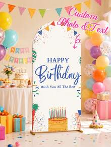 Custom Photo And Text Arch Frame Decor, Personalized Background For Weddings And Birthdays, Double-Sided Elastic Slipcover For DIY Arch Wall Panels, Made Of Stretchable Wrinkle-Free Polyester Fabric, Party Decor, Chiara Arch Backdrop - Multicolor - View 6