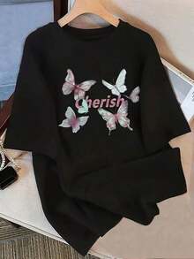 Nueva llegada 2026: Camiseta de manga corta de moda, diseño de nicho de verano, top holgado de talla grande. Camiseta 100% algodón puro, gruesa, en blanco y negro, con diseño gráfico y estampado de letras a la moda, estilo unisex de manga corta. Nueva colección para primavera, verano y otoño, transpirable y cómoda, estilo minimalista y versátil de ropa urbana, conjunto a juego para parejas. - Negro - Ver 1