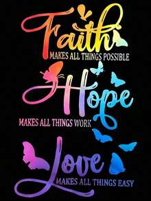 Plus Size Women's Round Neck T-Shirt With Butterfly Print And Slogans, Graphic T-Shirts For Women With Phrases Like "Faith MAKES ALL THINGS POSSIBLE", "Hope MAKES ALL THINGS WORK", "Love MAKES ALL THINGS EASILY" - 彩色 - 查看 3