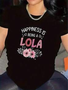 Camisetas estilo anime. Camiseta negra para mujer con diseño floral "La felicidad es ser una Lola" - Poliéster suave, cómoda y duradera, perfecta para uso casual o como regalo, cuello redondo, manga corta, camiseta para el día a día. |     Camiseta con Diseño Divertido |     Comfortable Fit,Camisetas con diseños gráficos para niños pequeños, Camisa de manga corta para hombre,aptas para el uso diario,Camisa de mujer,Camiseta de apoyo al Mundial,Camisetas con temática de primavera 2026 - Negro - Ver 1