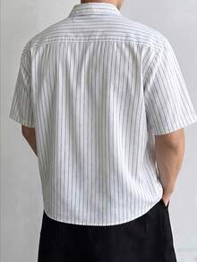 WAIT HIM Men's Casual Cargo Short Sleeve Shirt - White - View 2