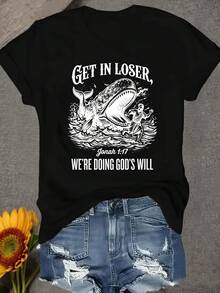 Una camiseta de manga corta para mujer, moderna, a la moda, retro, holgada, suave y cómoda, adecuada para actividades al aire libre en primavera y verano.Súbete al coche, Perderón.Jonah 117: Estamos siguiendo nuestro destino.Camiseta de cuello redondo, cómoda y suave, para mujer.blusas para mujer,blusas casuales para dama,tops,, mujer premium,y2k,playeras de mujer curvy,ofertas y liquidaciones ropa mujer,playeras deportivas para mujer,,playeras de hombre, mujer,blusas>elegante KIWD - Negro - Ver 8