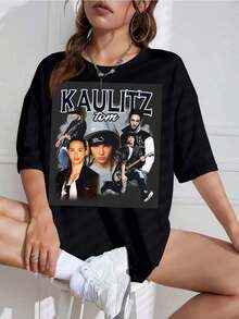Playera Oversize Mujer con Gráfico de Banda Retro, Estilo Grunge Casual - Blanco - Ver 1