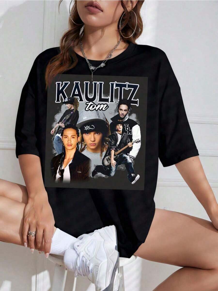 Playera Oversize Mujer con Gráfico de Banda Retro, Estilo Grunge Casual - Blanco - Ver 1