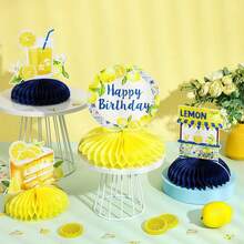8pcs Lemon Blue Tile Birthday Party Decorations, Honeycomb Table Centerpieces Suitable For Sunny Lemon Theme Party, Amalfi Coast Style Summer Birthday Supplies - V14 - View 5