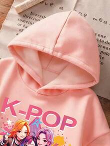 Toddler Cartoon Print Hooded Sweatshirt - Pink - View 3