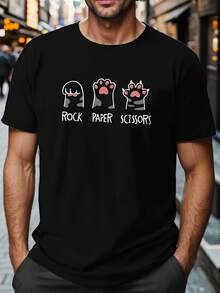 ROCK PAPER SCISSORS Camiseta para Hombre Talla Grande con Diseño de Garras de Gato - Negro - Ver 2