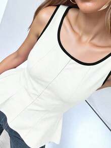 1 pieza Blusa de punto con volantes en el bajo, Uso casual de verano en color rosa - Blanco y Negro - Ver 5