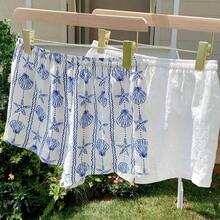 2-Piece Set, Versatile And Casual, One With Shell Print And One With Cotton And Linen, Suitable For Seaside Vacation,Comfy Shorts,Linen Pants Beach Summer Shorts - Blanco y Negro - Ver 3