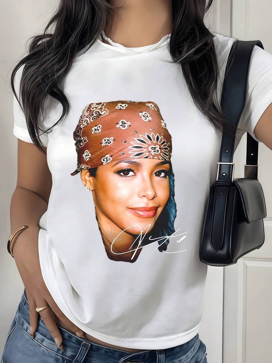 Figura artística con rostro cubierto por pañuelo rojizo que simboliza fuerza libertad y estilo urbano moderno camiseta de mujer informal para uso diario elegante y cómoda - Blanco - Ver 1