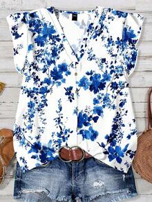Camisa casual de mujer de manga corta con cuello en V, con estampado de rayas en un estilo minimalista, bohemio, elegante y romántico, retro, adecuado para festivales de música, playa, vacaciones de verano - Multicolor 8 - Ver 1