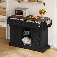 Kitchen Island With Fold-Down Worktop, Kitchen Trolley On Casters, Kitchen Unit With 2 Sliding Doors And 2 Drawers, Barn Style, White, Kitchen Storage Unit, 120 * 45 (70) * 91 Cm - 黑色 - 查看 9