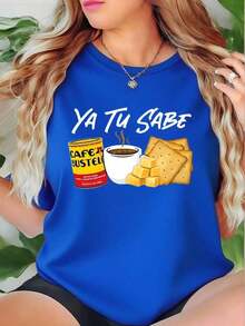 Minimalist T-Shirt For Women 100% Cotton "Ya Tu Sabe", 220g Heavy Cotton T-Shirt For Women (1 Piece), Simple Solid Color T-Shirt For Women, Loose And Fitted Cut, Casual Short Sleeve. - 藍色 - 查看 11