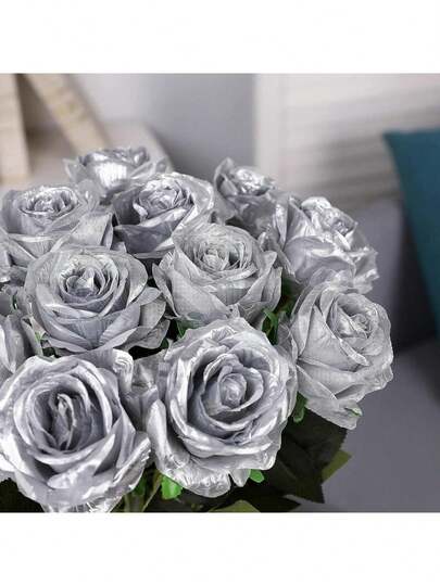 1/5/10 bông hoa hồng giả màu bạc cao cấp, dài 20 inch, thích hợp làm quà tặng Ngày Valentine, trang trí nhà cửa, phòng ngủ, bàn tiệc, đám cưới, bó hoa cô dâu, hoa đeo tay, bó hoa trang trí. Thích hợp cho nhà cửa, nhà hàng, phòng ngủ, trang trí bình hoa.