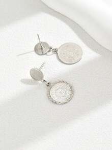 1 Pair Retro Coin Design Earrings, Versatile Daily Commute Elegant Earrings For Women - Silver - View 15